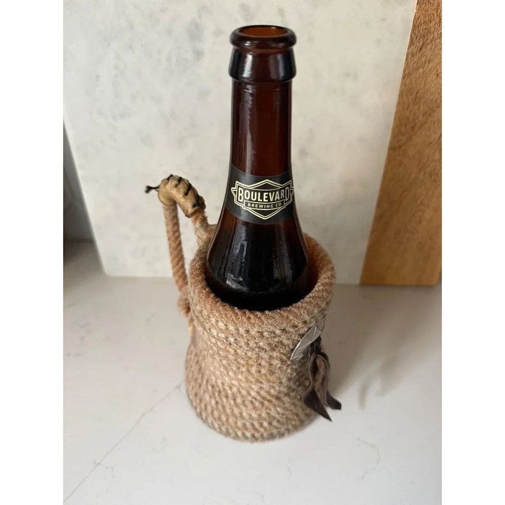 Lariat Rope Beer Mug set Holder Western Star‎ Concho Leather Tassel Drink cowboy